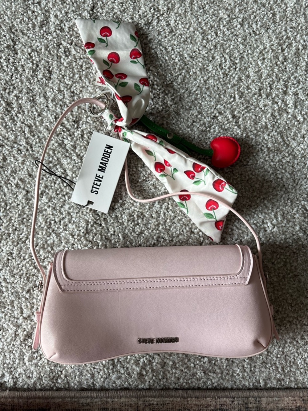 Steve Madden Pale Pink Shoulder Bag with Cherry-Print Scarf - Picture 4 of 4